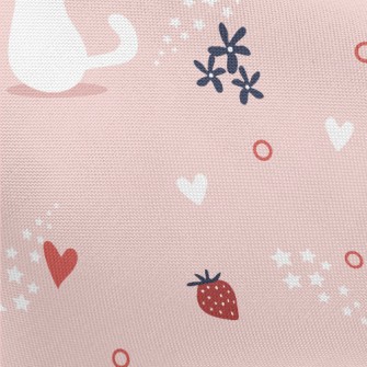 White Cat And Strawberry Pongee