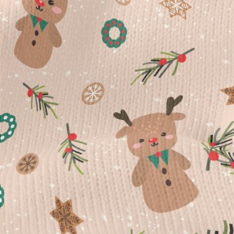 Christmas Decorations And Elk  Stretch Jersey
