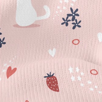White Cat And Strawberry Stretch Jersey