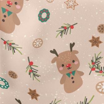 Christmas Decorations And Elk  Lightweight Cotton Poplin