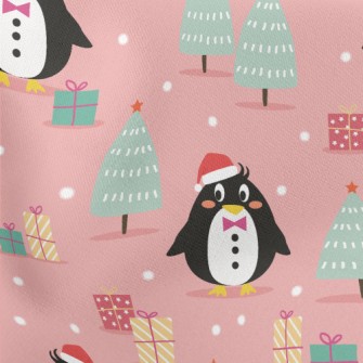 Penguin Wearing Santa Hat Lightweight Cotton Poplin