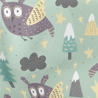Picture Book Style Owl Lightweight Cotton Poplin