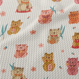 Colorful Cute Lucky Cat Birdseye Piqué