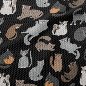 Hand Drawn Leisurely Cat Birdseye Piqué