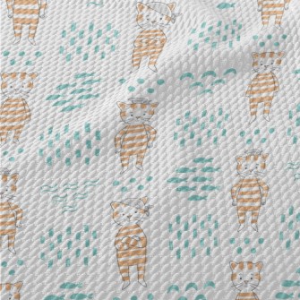 Hand Drawn Textured Cat And Fi Birdseye Piqué