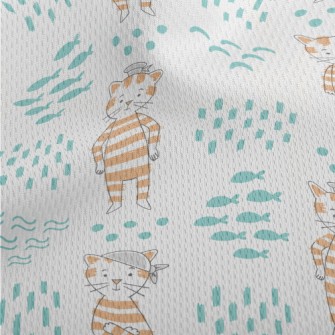 Hand Drawn Textured Cat And Fi Athletic Mesh Flat Back