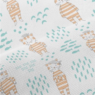 Hand Drawn Textured Cat And Fi Performance Linen