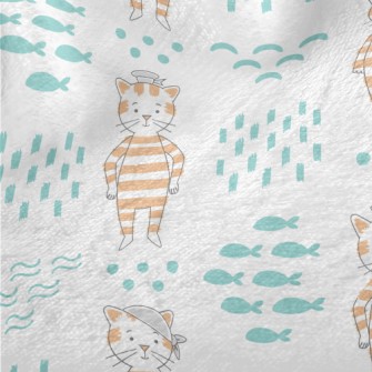 Hand Drawn Textured Cat And Fi Minky