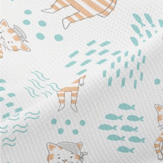 Hand Drawn Textured Cat And Fi Piqué