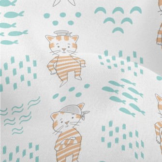 Hand Drawn Textured Cat And Fi Lightweight Performance Linen