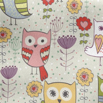 Various Colorful Owls Jersey Backed Fleece