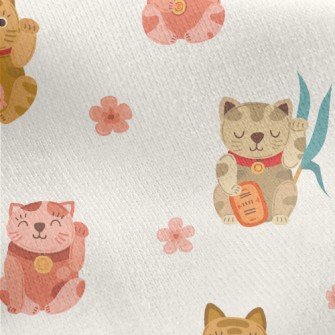 Colorful Cute Lucky Cat Jersey Backed Fleece