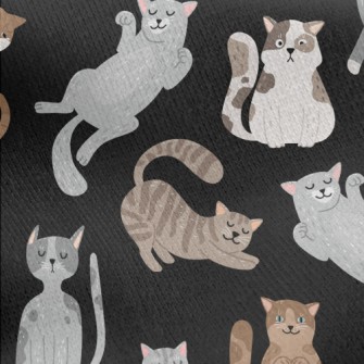 Hand Drawn Leisurely Cat Jersey Backed Fleece