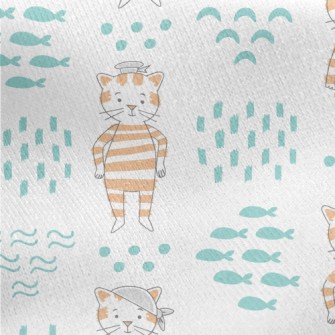 Hand Drawn Textured Cat And Fi Jersey Backed Fleece