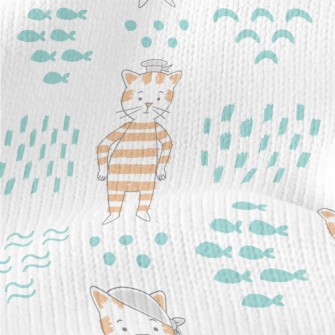 Hand Drawn Textured Cat And Fi Stretch Jersey