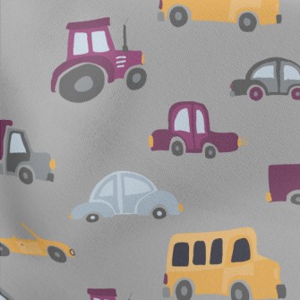 Yellow And Purple Cars Lightweight Cotton Poplin