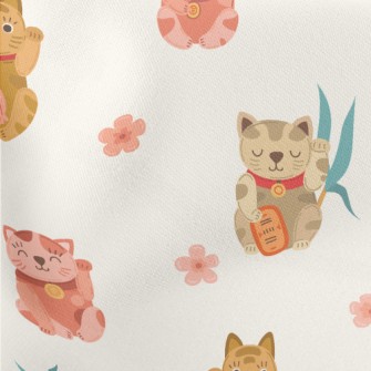 Colorful Cute Lucky Cat Lightweight Cotton Poplin