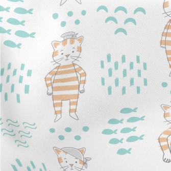 Hand Drawn Textured Cat And Fi Lightweight Cotton Poplin