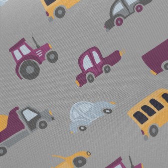 Yellow And Purple Cars Midweight Cotton Poplin