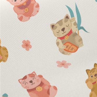 Colorful Cute Lucky Cat Midweight Cotton Poplin