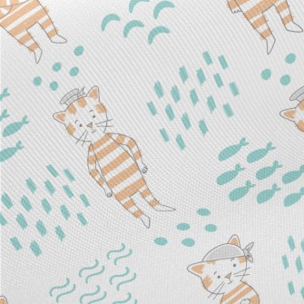 Hand Drawn Textured Cat And Fi Midweight Cotton Poplin