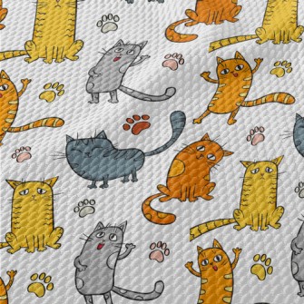 Happy And Sad Little Cat Birdseye Piqué