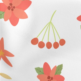 Christmas Red Berries Lightweight Cotton Poplin