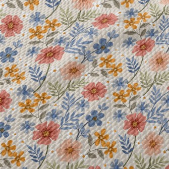 Colorful Hand Drawn Flowers Birdseye Piqué
