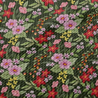 Red Pink Flowers Birdseye Piqué