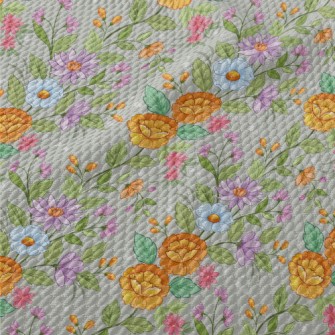 Cartoon Hand Drawn Flowers Birdseye Piqué