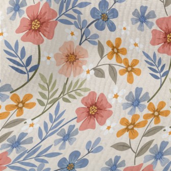 Colorful Hand Drawn Flowers Terry