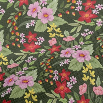 Red Pink Flowers Performance Linen