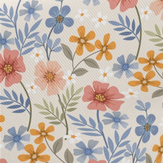 Colorful Hand Drawn Flowers Twill