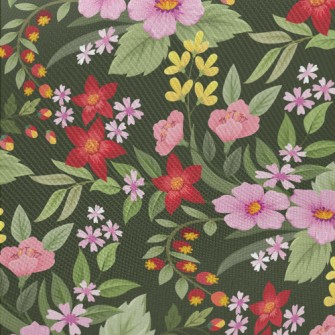 Red Pink Flowers Twill