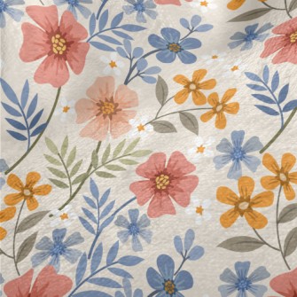 Colorful Hand Drawn Flowers Minky