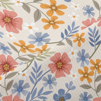 Colorful Hand Drawn Flowers Piqué