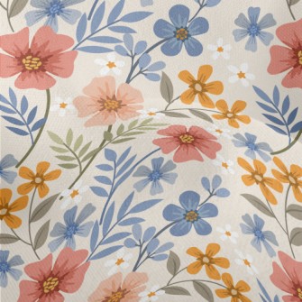 Colorful Hand Drawn Flowers Lightweight Performance Linen