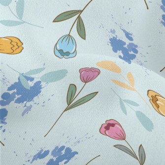 Colorful Cartoon Tulips Lightweight Performance Linen