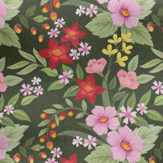 Red Pink Flowers Jersey Backed Fleece