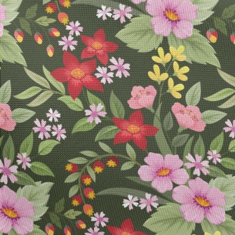 Red Pink Flowers Pongee