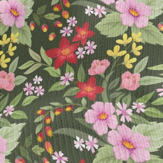 Red Pink Flowers Stretch Jersey