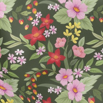 Red Pink Flowers Lightweight Cotton Poplin