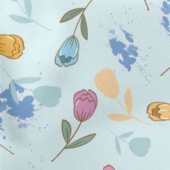 Colorful Cartoon Tulips Lightweight Cotton Poplin
