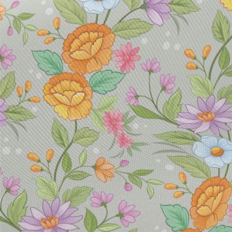 Cartoon Hand Drawn Flowers Midweight Cotton Poplin