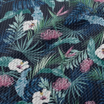 Tropical Plants And Flowers Birdseye Piqué