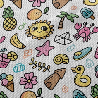 Beach Elements Graffiti Birdseye Piqué