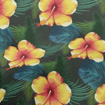 Orange Hibiscus Flower Performance Linen