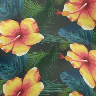 Orange Hibiscus Flower Lightweight Performance Linen