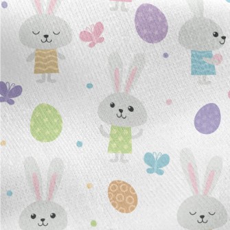 Bunny Baby Hiding Eggs Jersey Backed Fleece