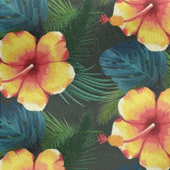 Orange Hibiscus Flower Jersey Backed Fleece